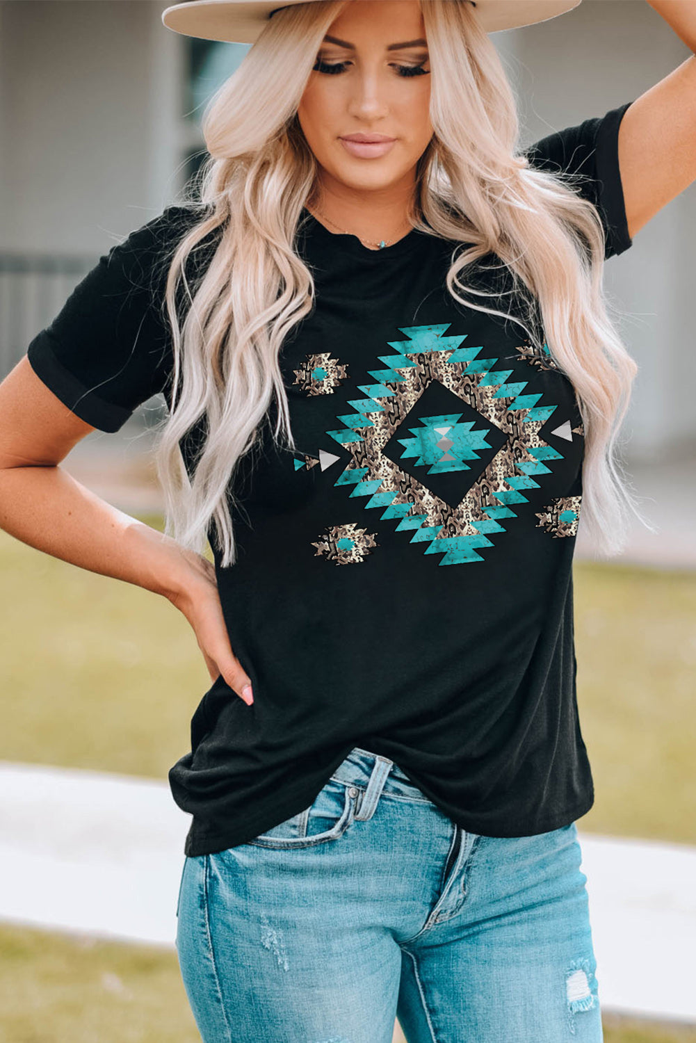 Western Printed Crewneck Graphic Tee
