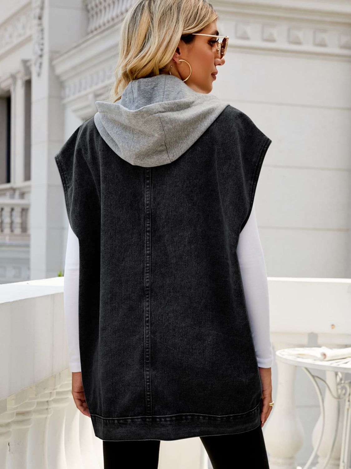 Arizona Hooded Sleeveless Denim Top with Pockets