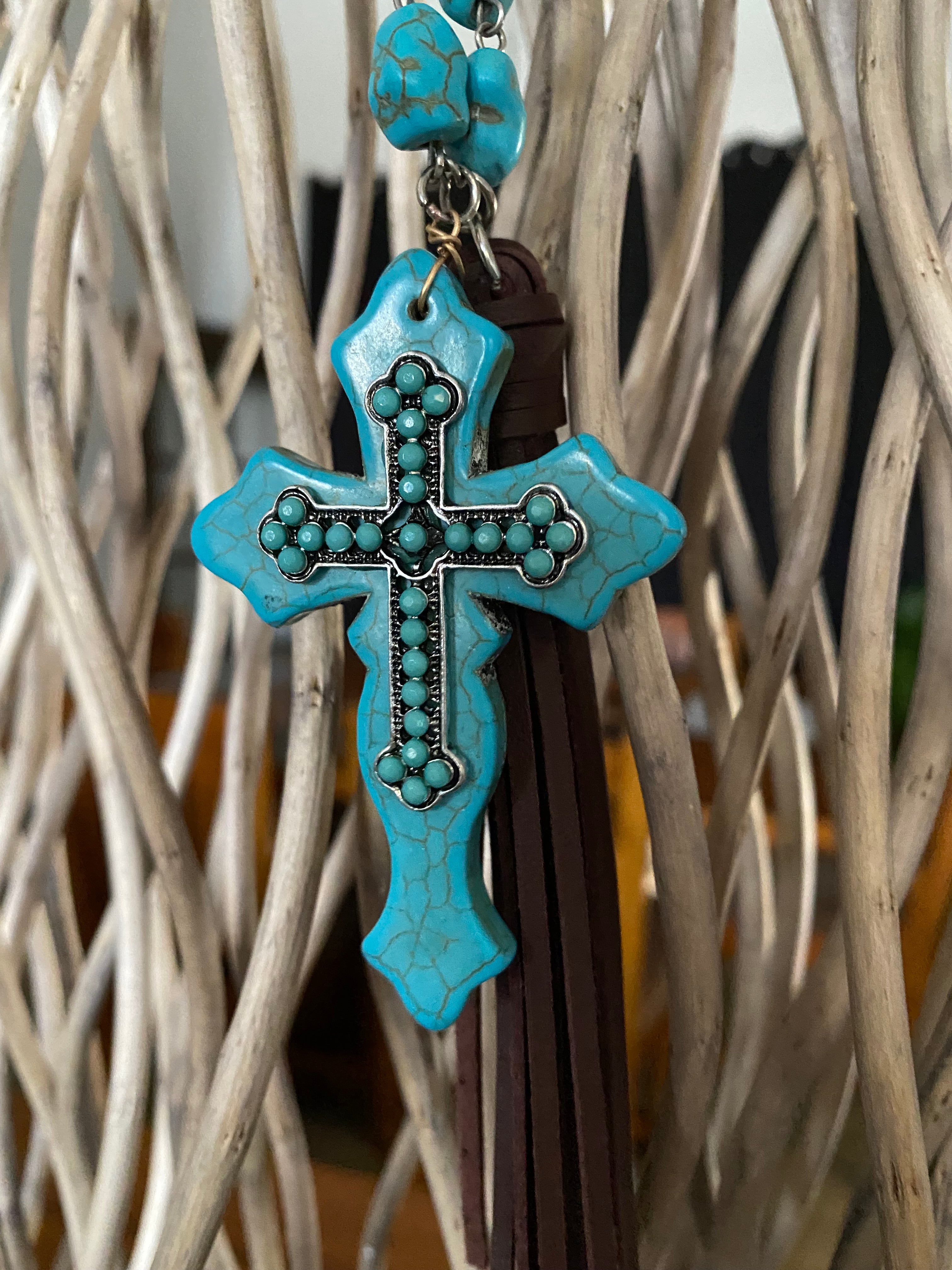 Turquoise Rock Cross Necklace