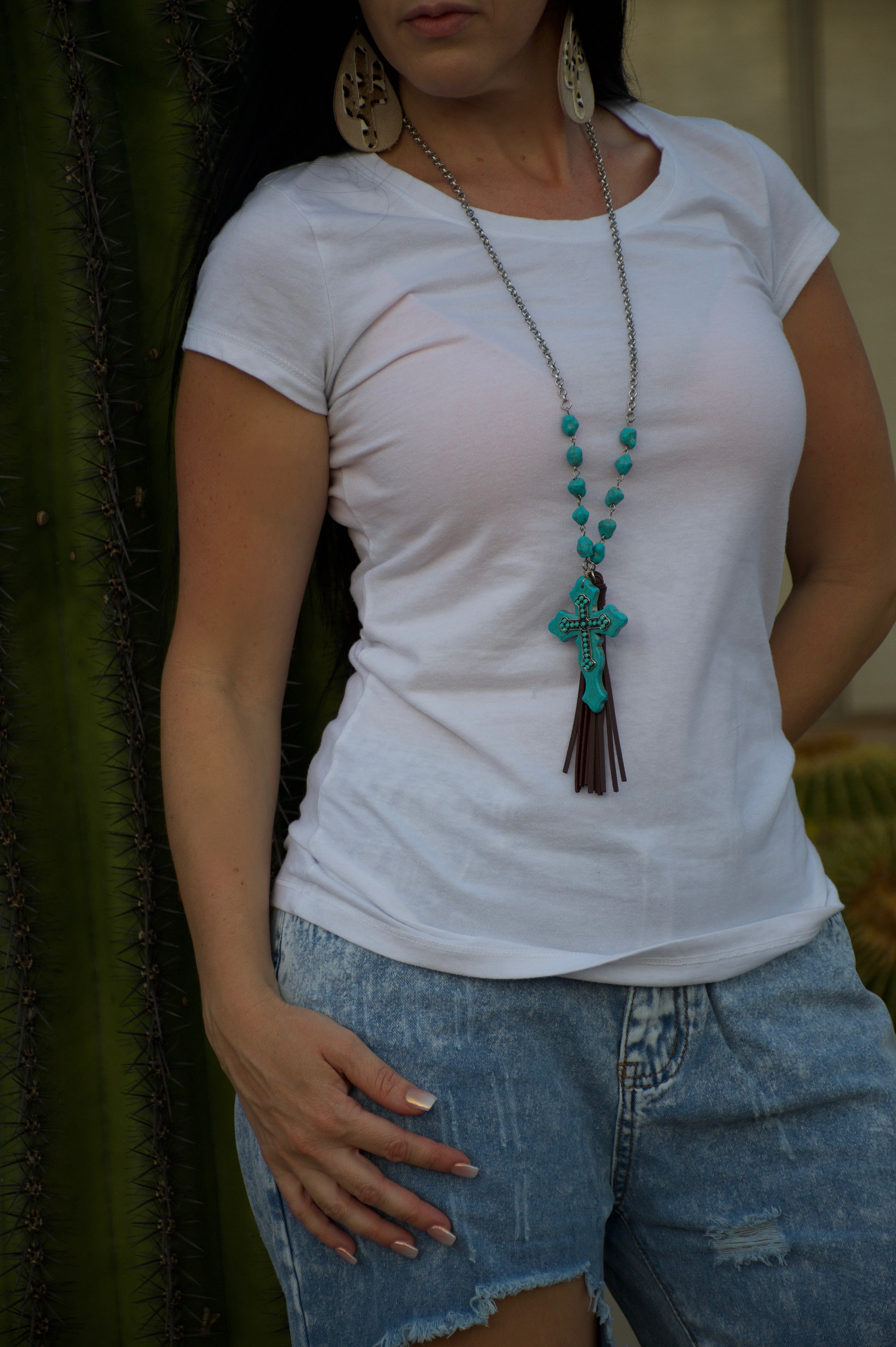 Turquoise Rock Cross Necklace