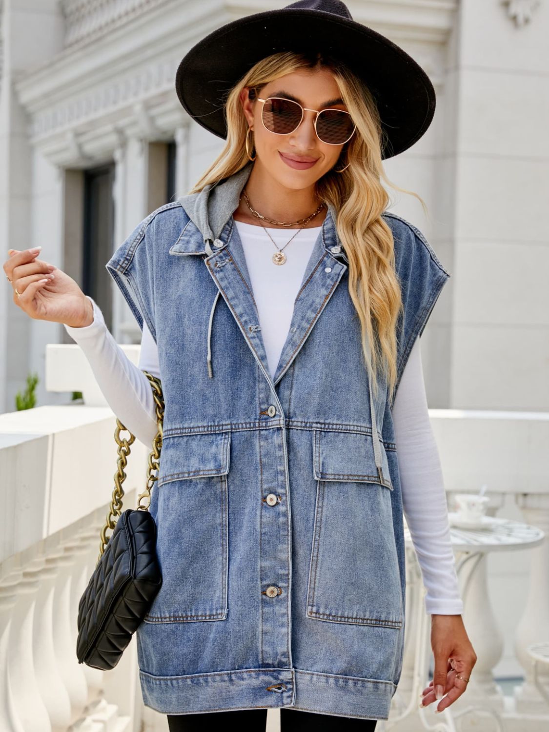 Arizona Hooded Sleeveless Denim Top with Pockets