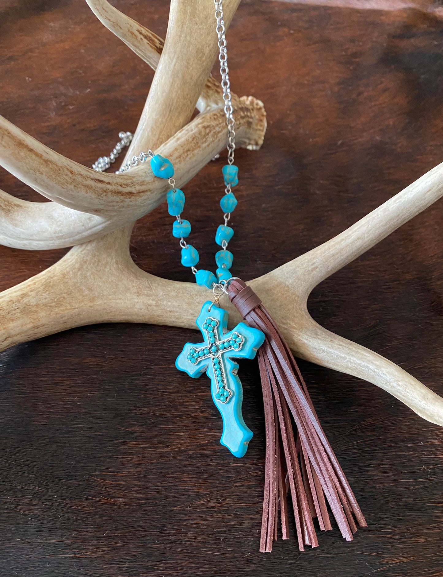Turquoise Rock Cross Necklace