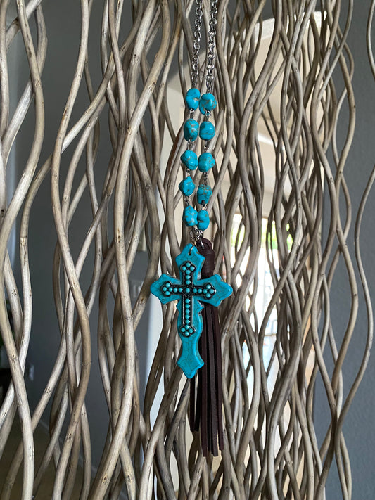 Turquoise Rock Cross Necklace